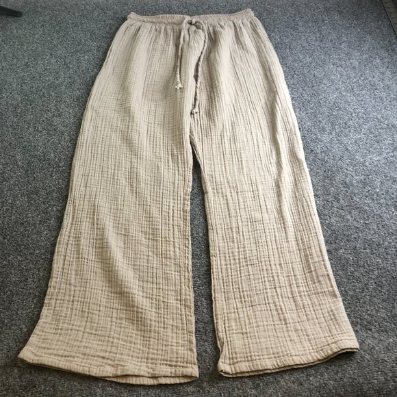 Lotus and Luna Pants Womens Medium Petite Beige Tan Gauze Comfort Lounge - Picture 2 of 12